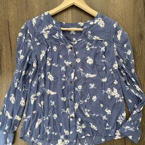 a.n.a a new approach Women’s Long Sleeve Button Down Blouse Large Floral 18.5x23